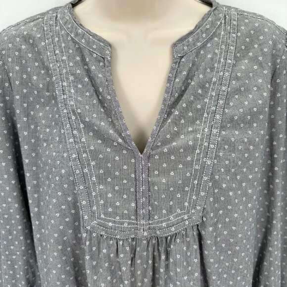 Loft Womens Gray Polka Dot Puffed Long Sleeve Cotton Smocked  Blouse Size L - Picture 3 of 7